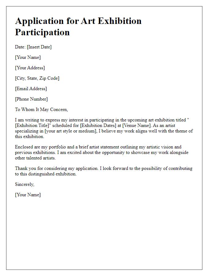 Letter template of application for art exhibition participation