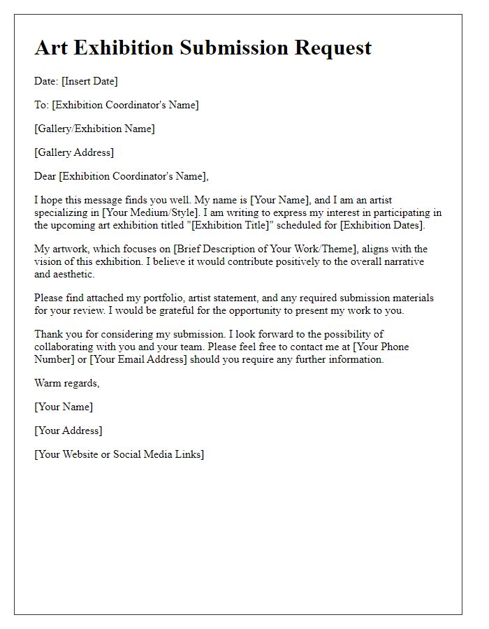 Letter template of art exhibition submission request