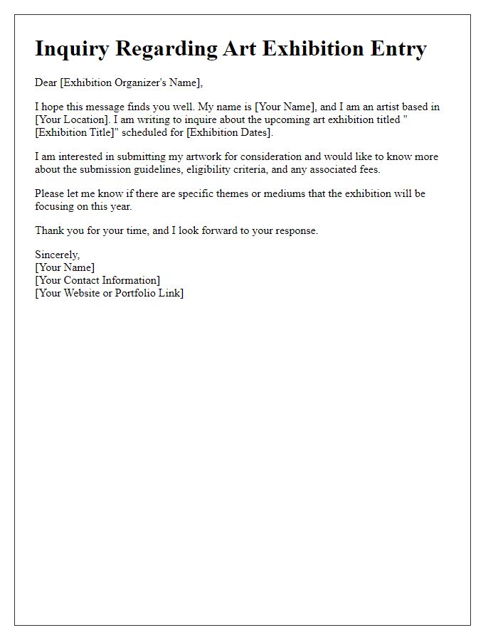 Letter template of inquiry for art exhibition entry