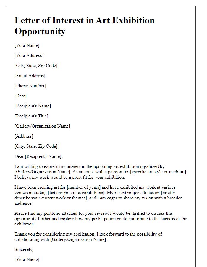 Letter template of interest in art exhibition opportunity