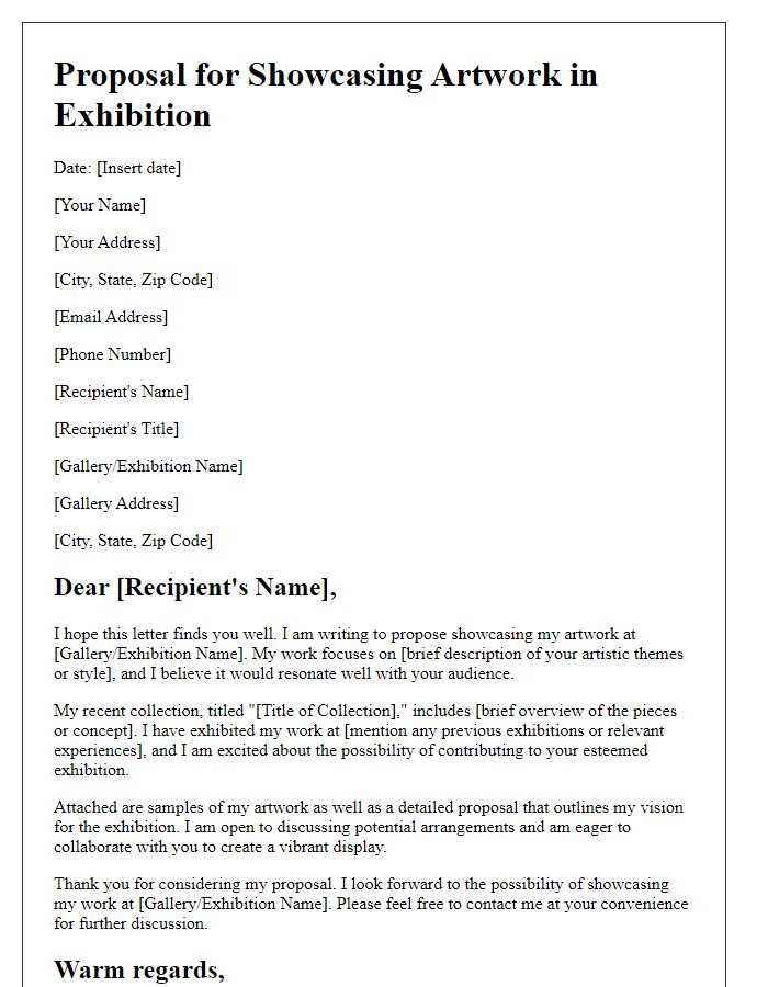 Letter template of proposal for showcasing artwork in exhibition