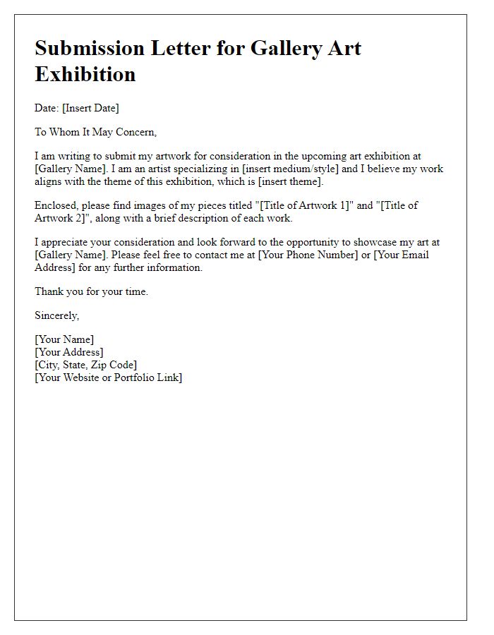 Letter template of submission for gallery art exhibition