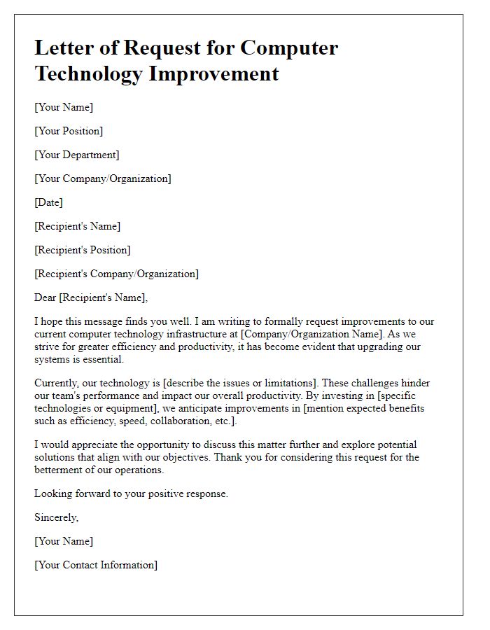 Letter template of request for computer technology improvement