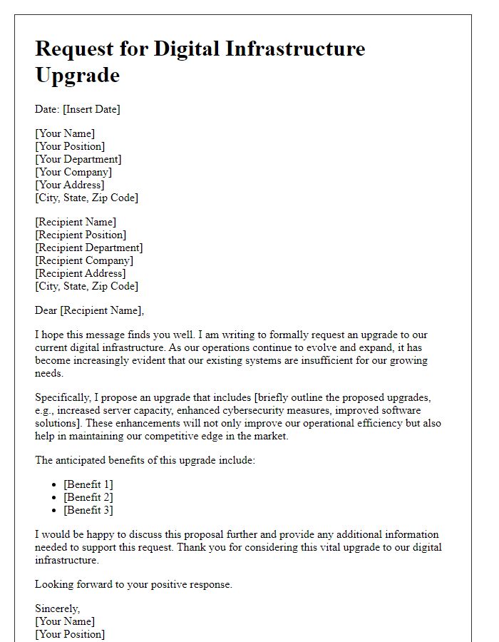 Letter template of request for digital infrastructure upgrade