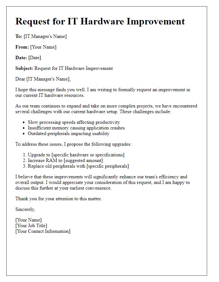 Letter template of request for IT hardware improvement