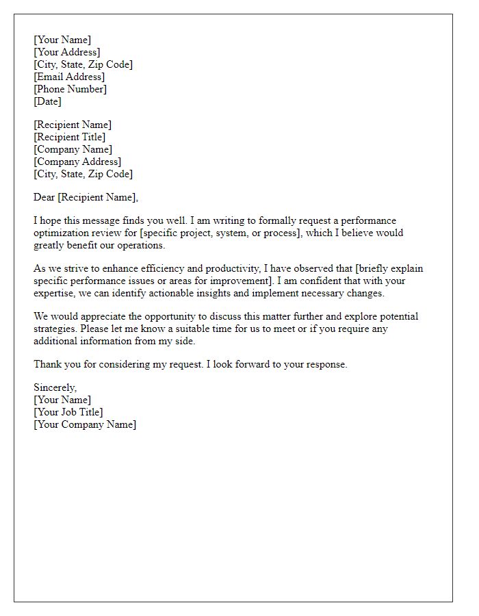 Letter template of request for performance optimization