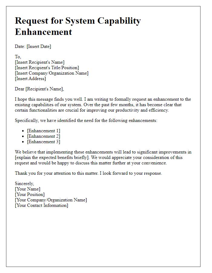 Letter template of request for system capability enhancement