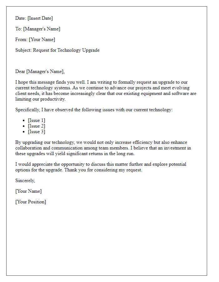 Letter template of request for technology upgrade