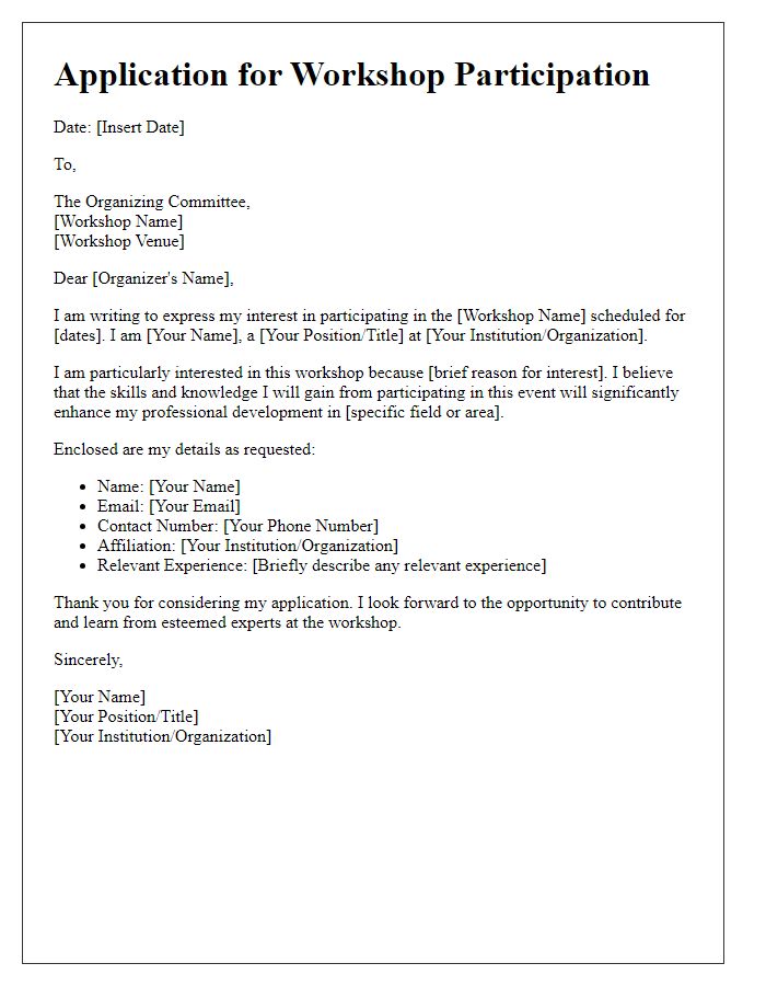 Letter template of application for workshop participation