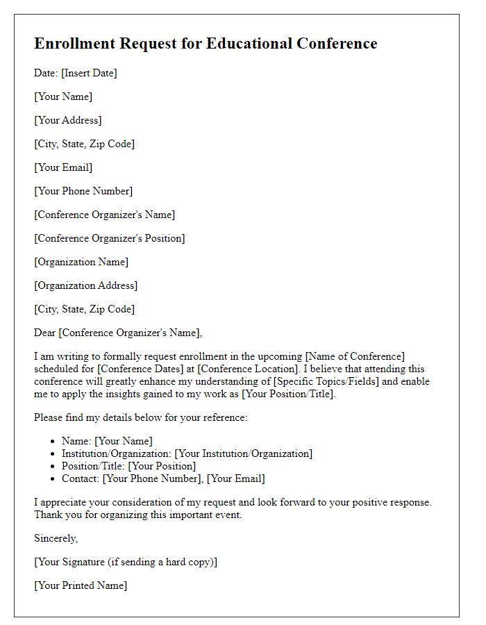 Letter template of enrollment request for educational conference