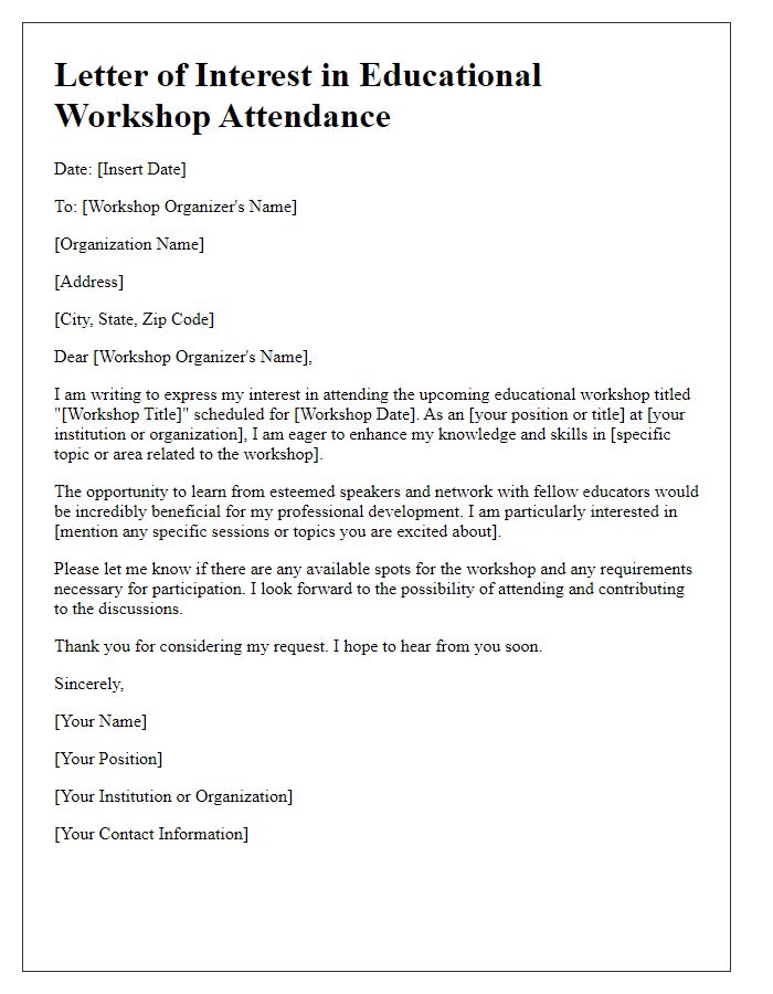 Letter template of interest in educational workshop attendance