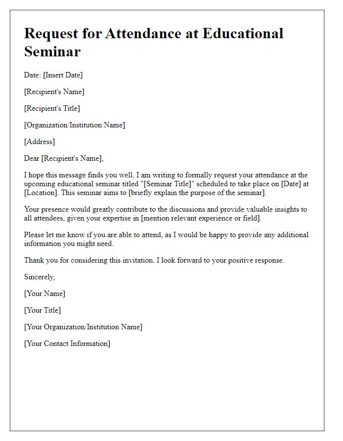 Letter template of request for attendance at educational seminar