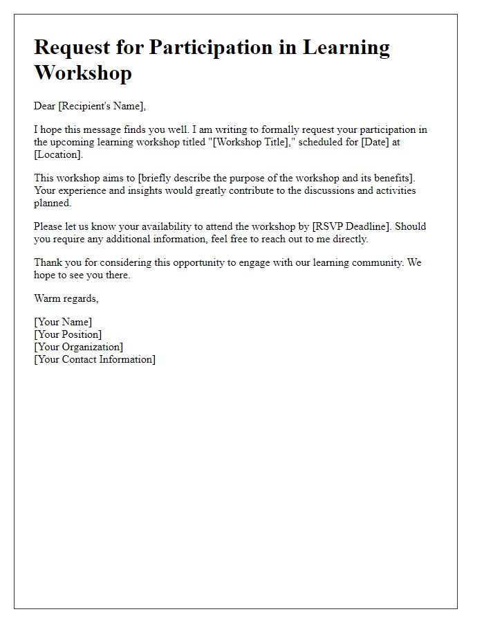 Letter template of request for participation in learning workshop