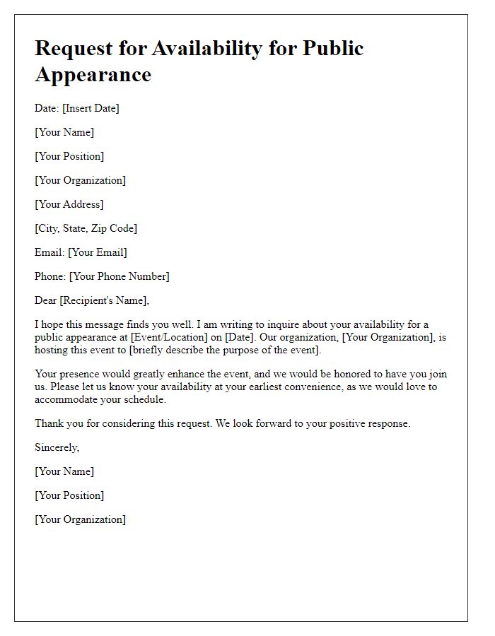 Letter template of request for availability for public appearance