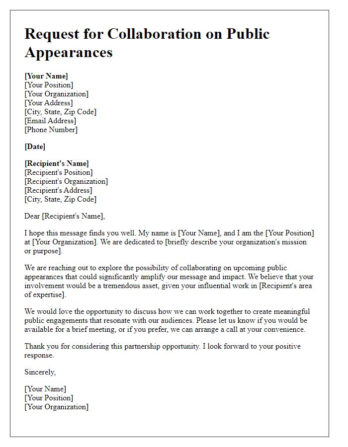 Letter template of request for collaboration on public appearances