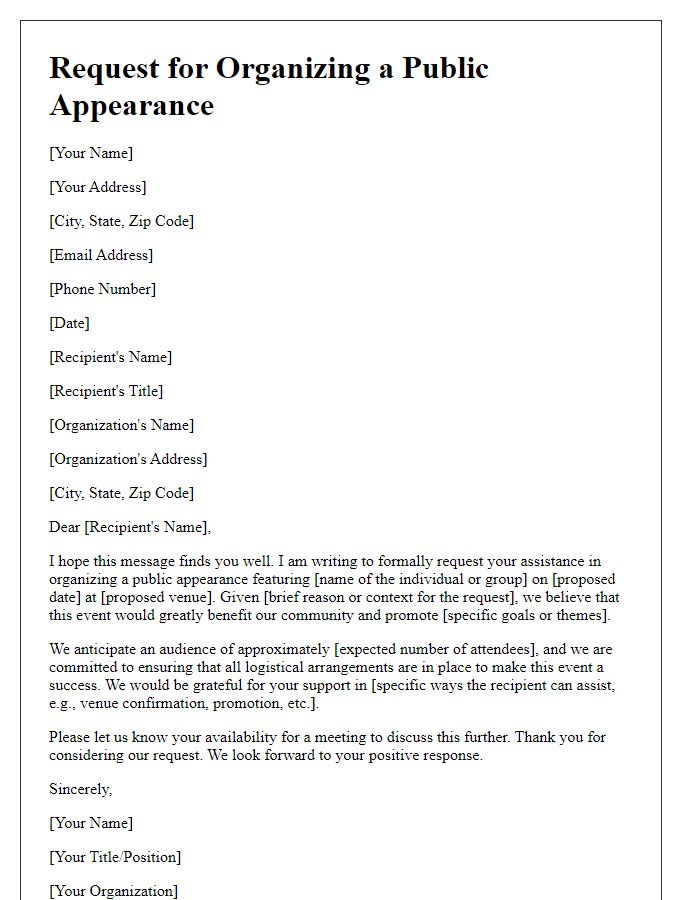 Letter template of request for organizing a public appearance