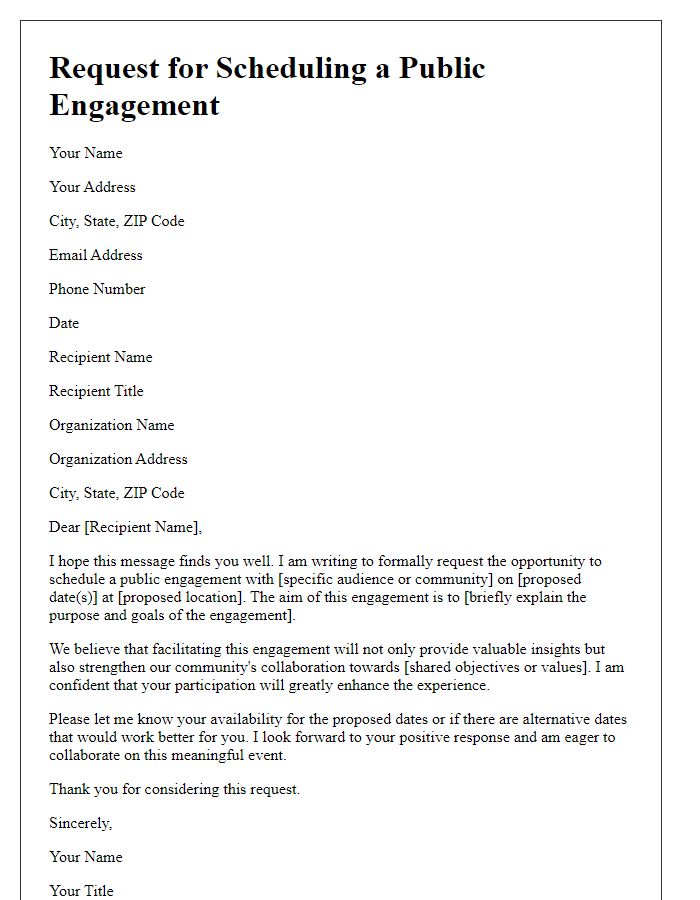 Letter template of request for scheduling a public engagement