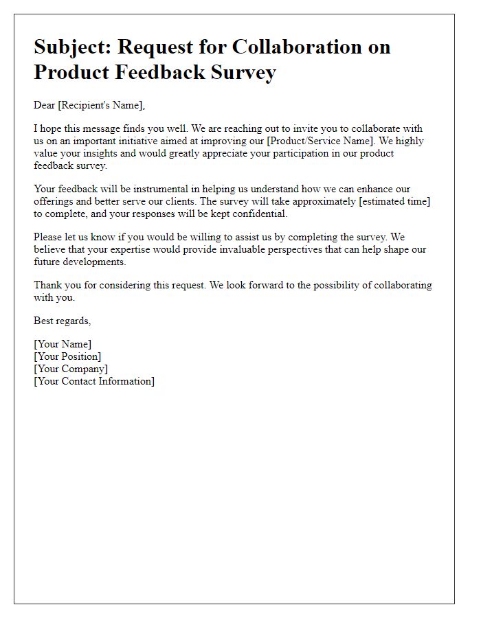 Letter template of request for collaboration on product feedback survey completion