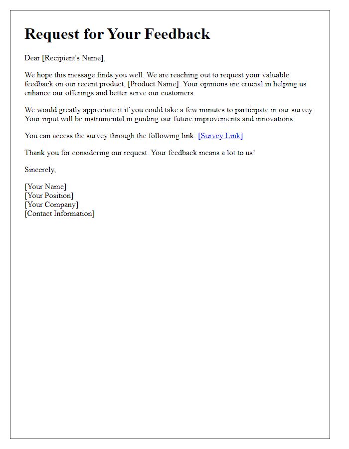 Letter template of request for product feedback survey participation