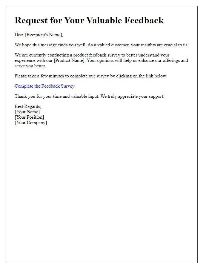 Letter template of solicitation for insights on product feedback survey