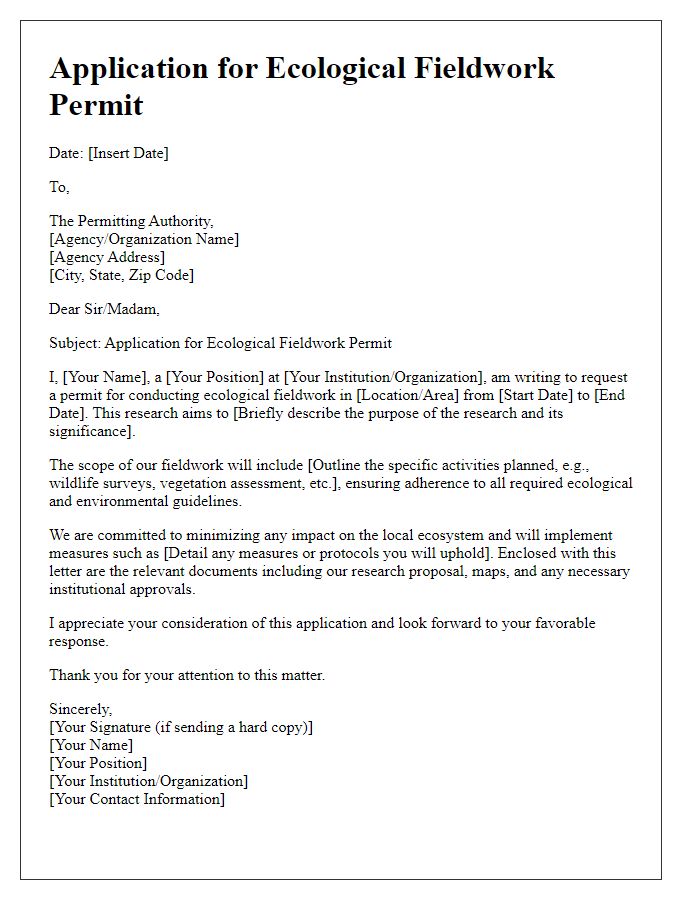 Letter template of Application for Ecological Fieldwork Permit