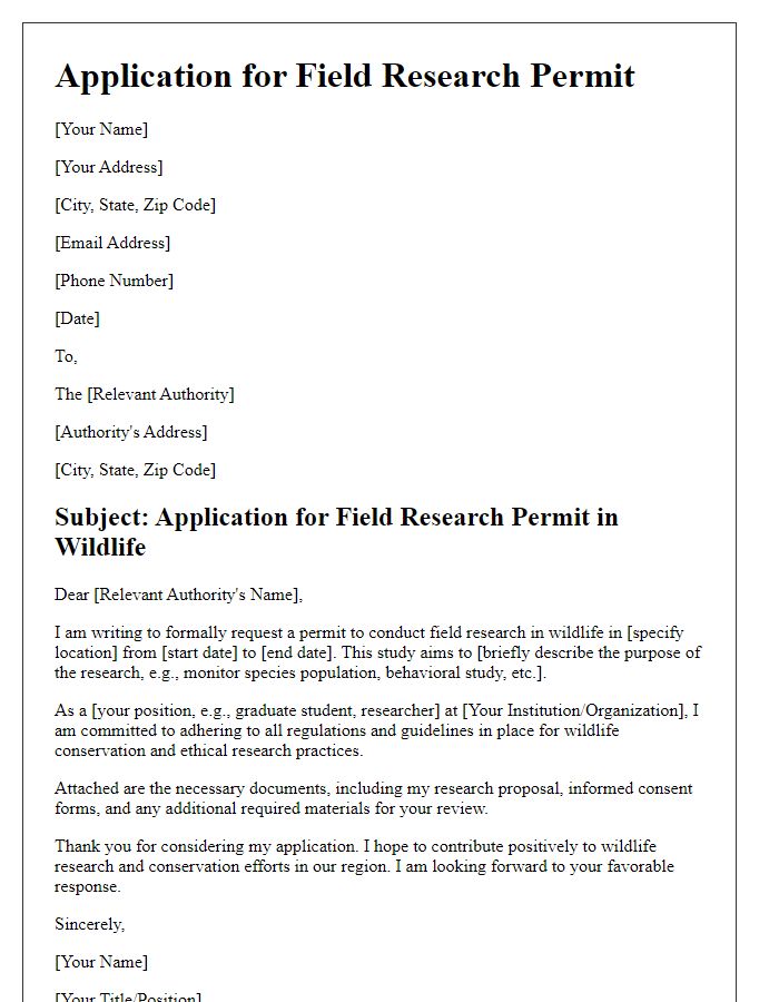 Letter template of Application for Field Research Permit in Wildlife