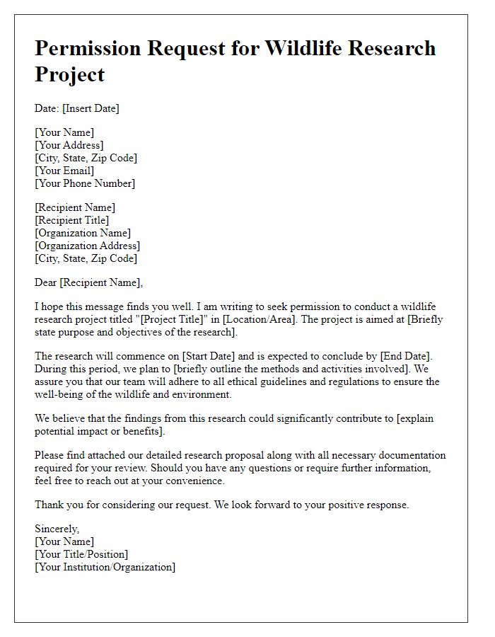 Letter template of Permission Request for Wildlife Research Projects