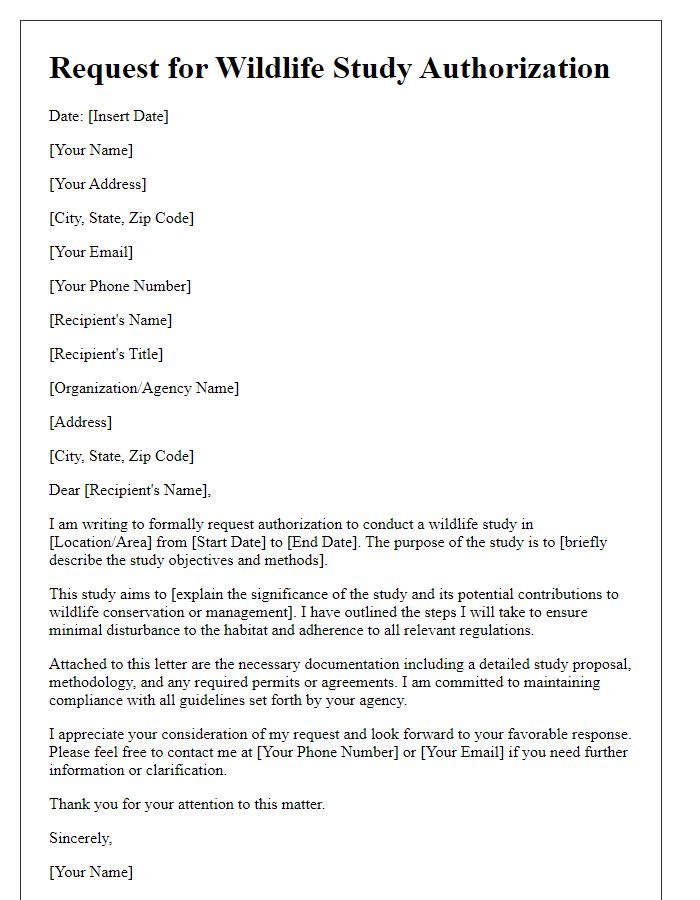 Letter template of Request for Wildlife Study Authorization