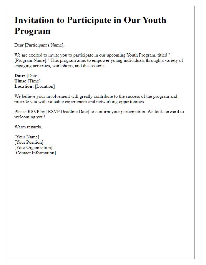 Letter template of invitation for youth program participation