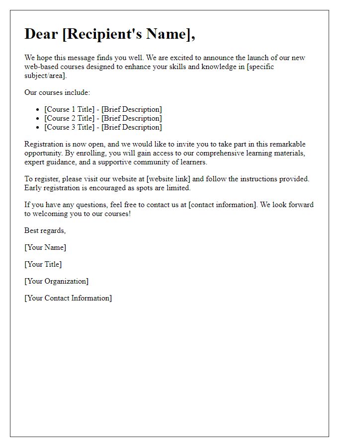 Letter template of solicitation for web-based course registration