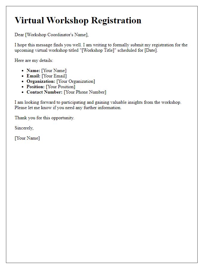 Letter template of submission for virtual workshop registration