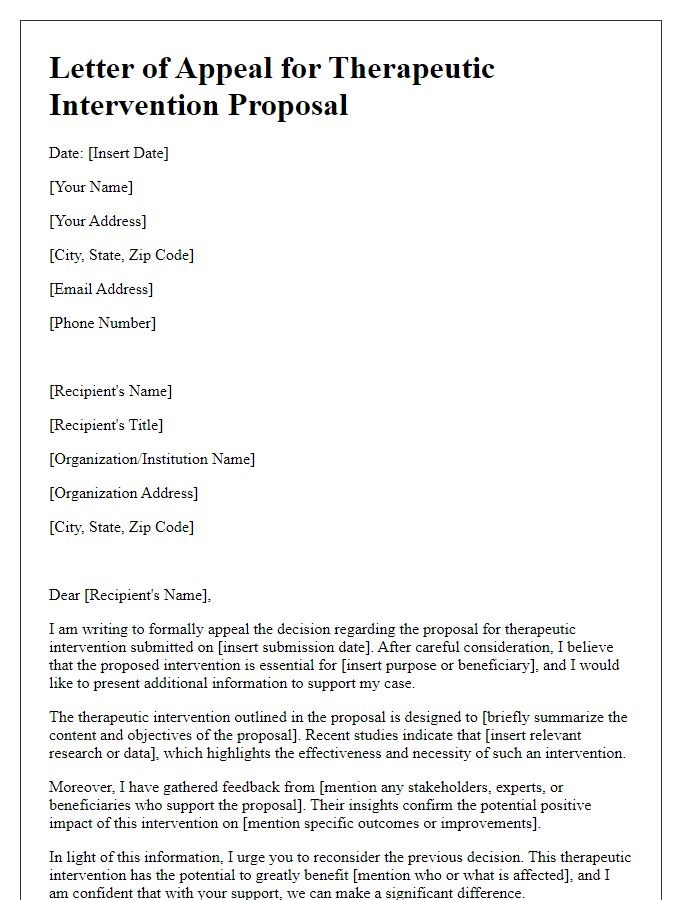 Letter template of appeal for therapeutic intervention proposal