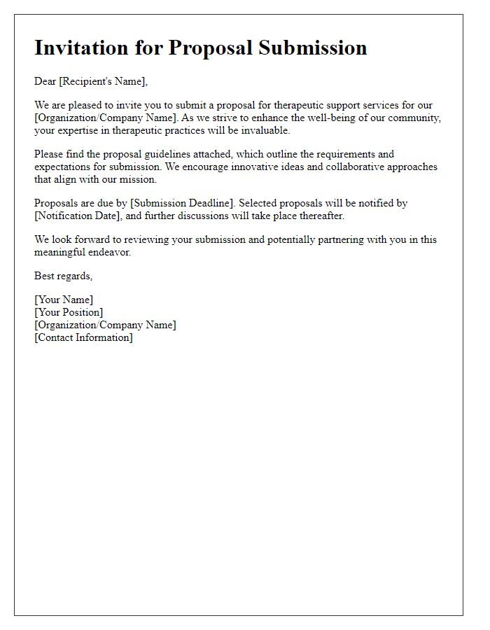 Letter template of invitation for therapeutic support proposal submission