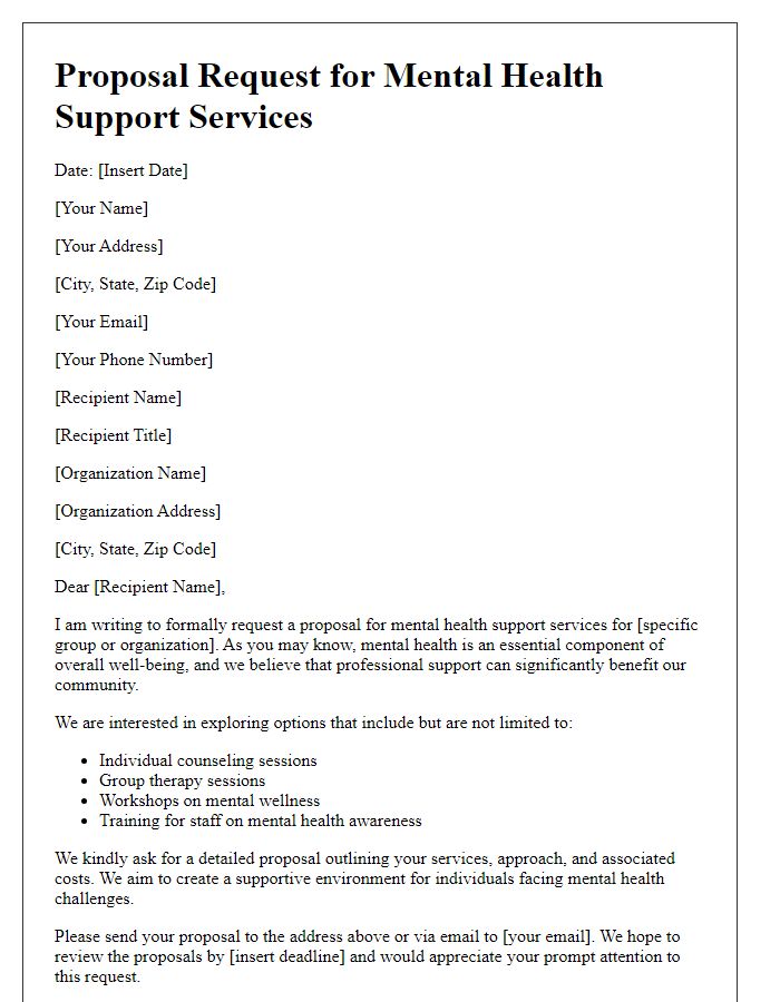 Letter template of proposal request for mental health support services