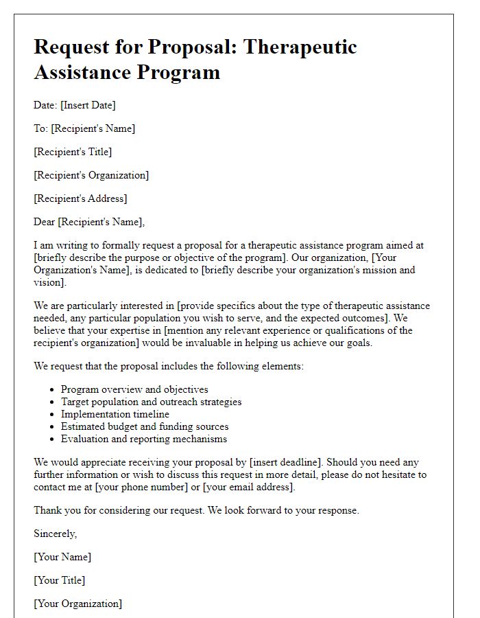 Letter template of request for therapeutic assistance program proposal