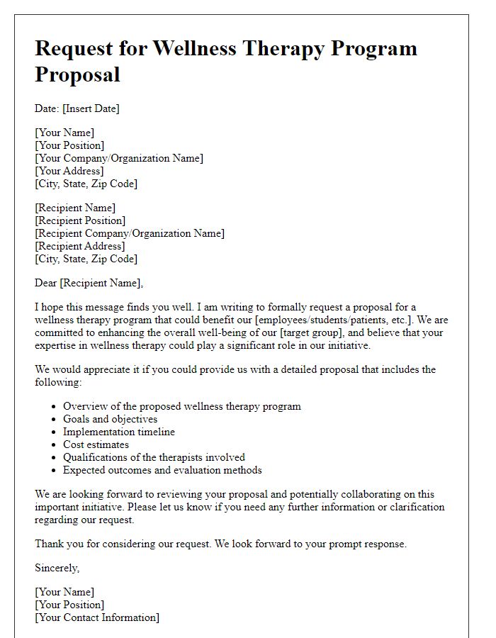 Letter template of request for wellness therapy program proposal