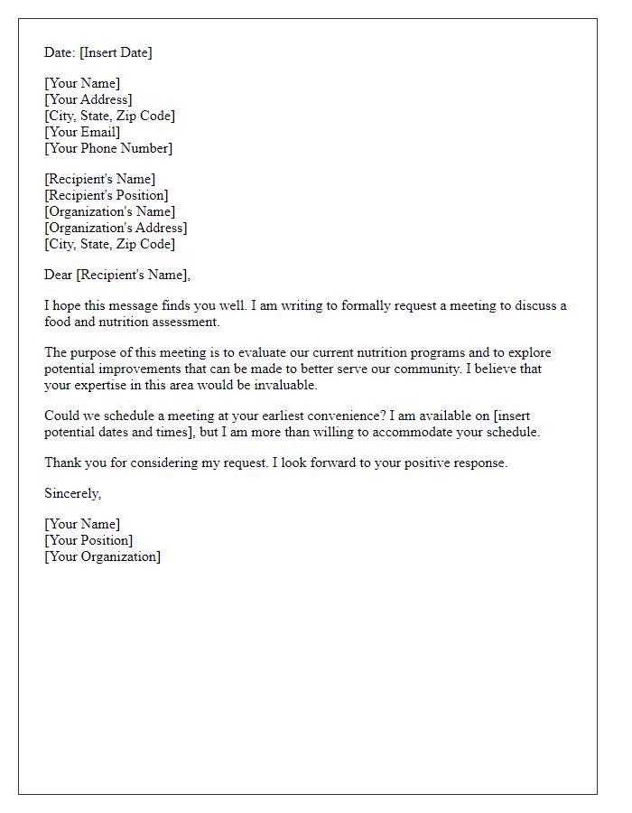 Letter template of request for a food and nutrition assessment meeting