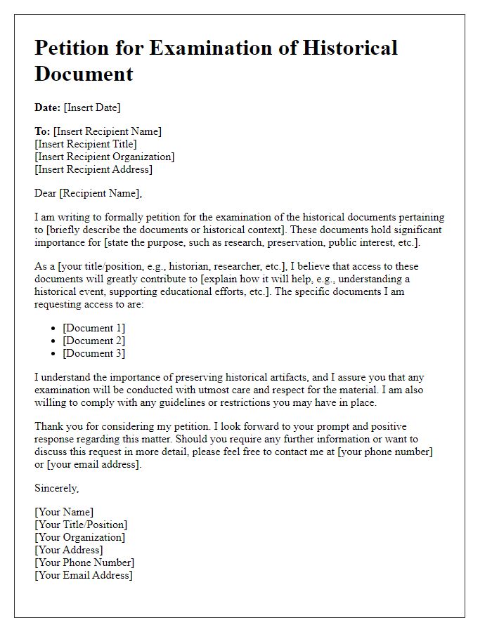 Letter template of petition for historical document examination