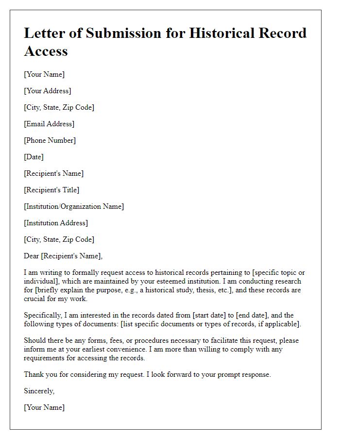 Letter template of submission for historical record access