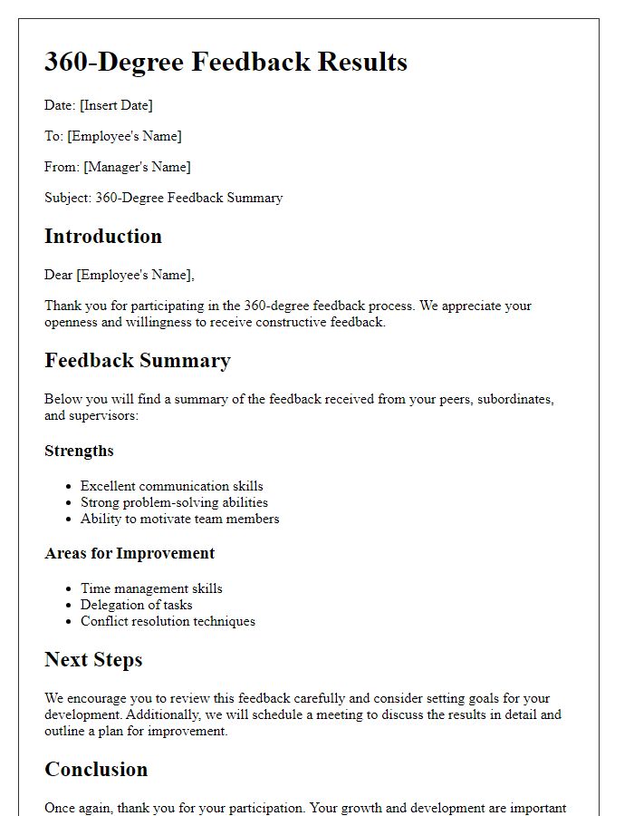 Letter template of 360-degree feedback results