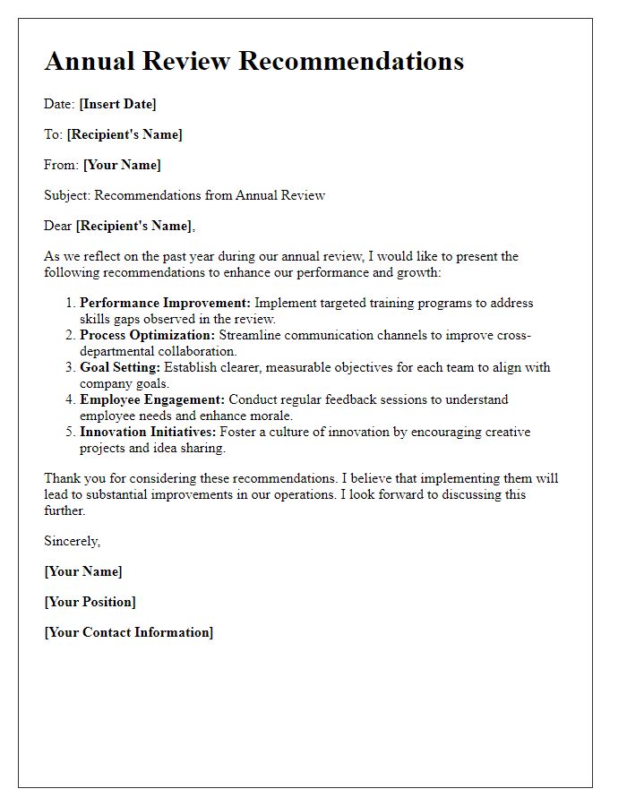 Letter template of annual review recommendations