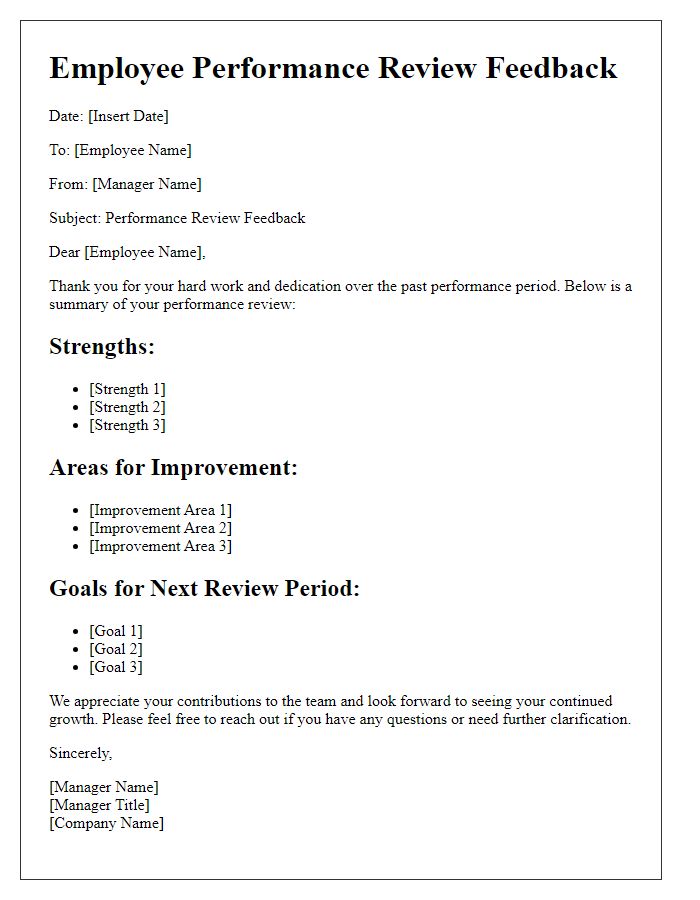 Letter template of employee performance review feedback