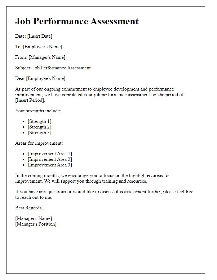 Letter template of job performance assessment