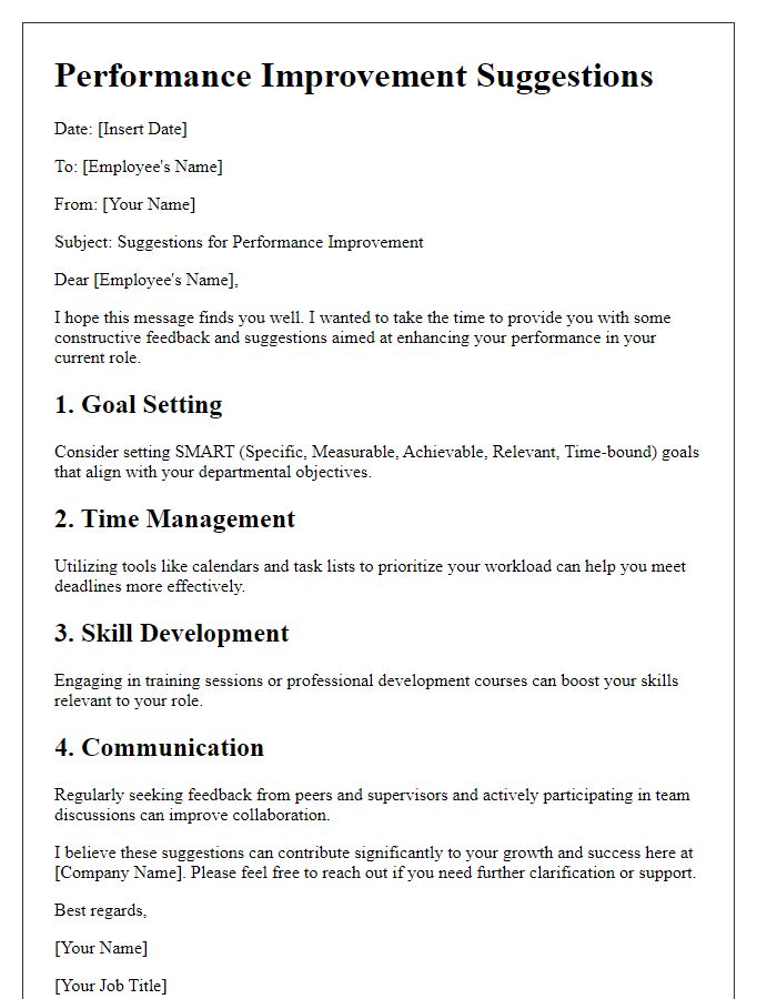 Letter template of performance improvement suggestions