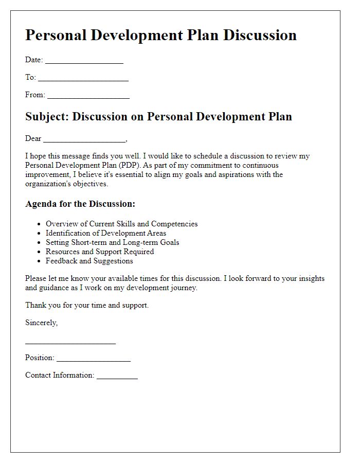 Letter template of personal development plan discussion