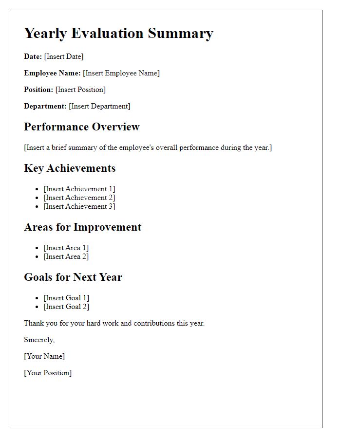 Letter template of yearly evaluation summary