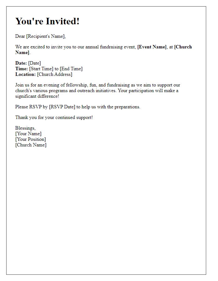 Letter template of invitation to church fundraising event.