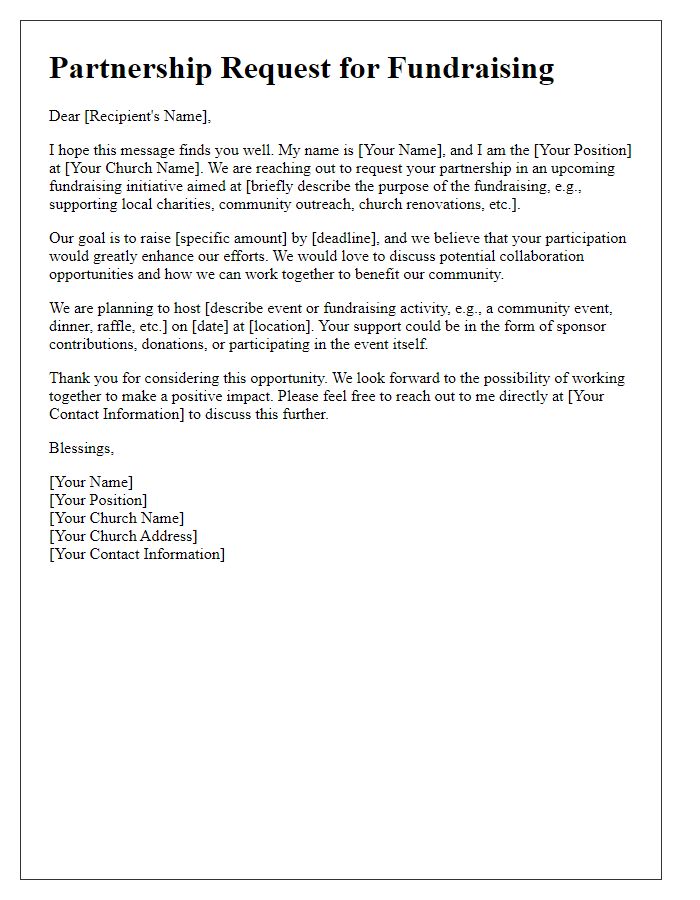 Letter template of partnership request for church fundraising.