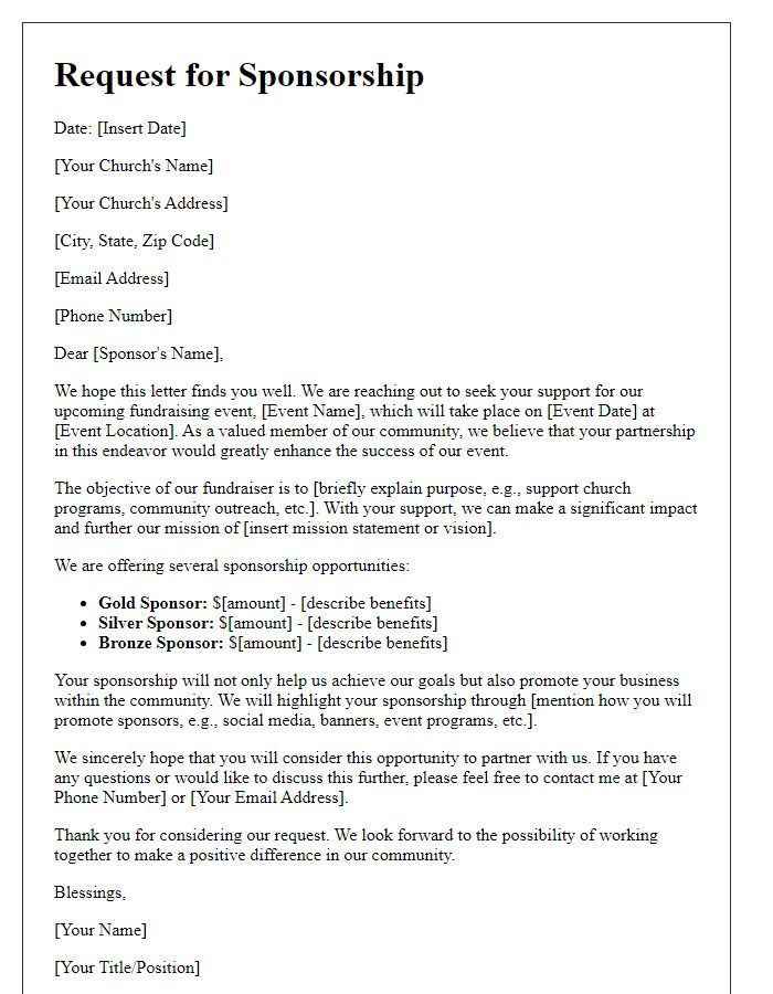 Letter template of sponsorship opportunity for church fundraising.