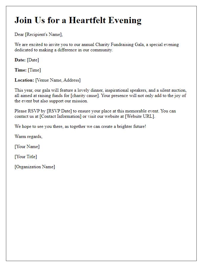 Letter template of heartfelt invitation for charity fundraising gala.